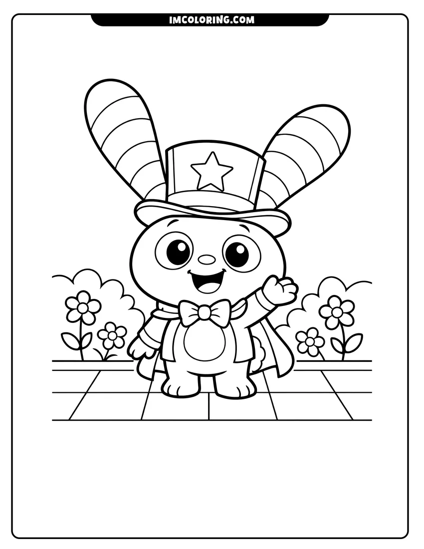 Easy-to-color Bozzly wearing a magician top hat with a star illustration