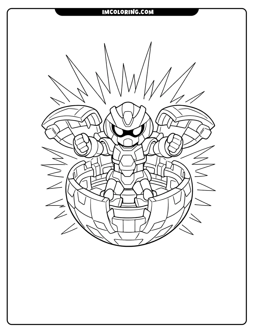 Printable Mechanical Bakugan sphere bursting open with robot coloring activity