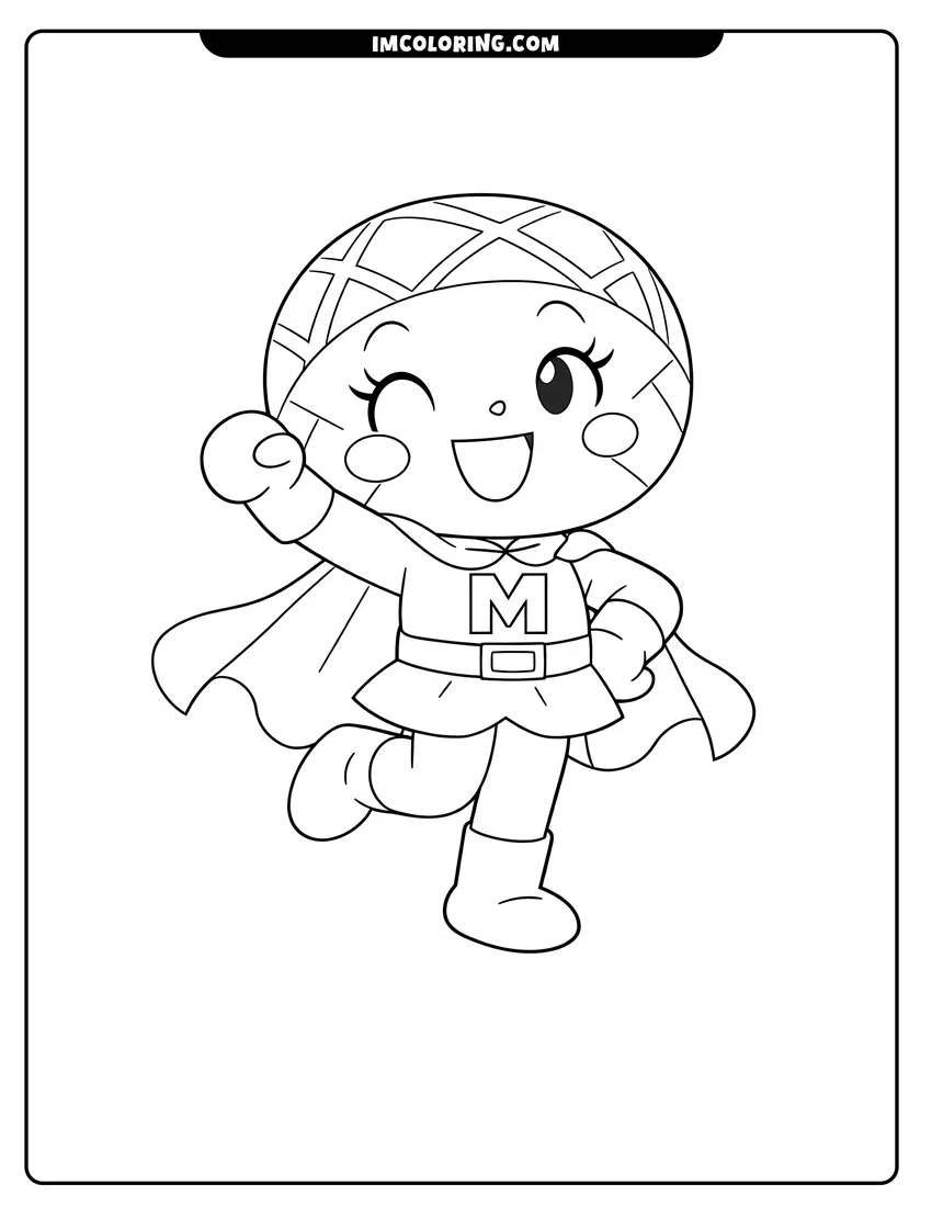 Illustration of Melonpanna posing in her superhero outfit ready for painting