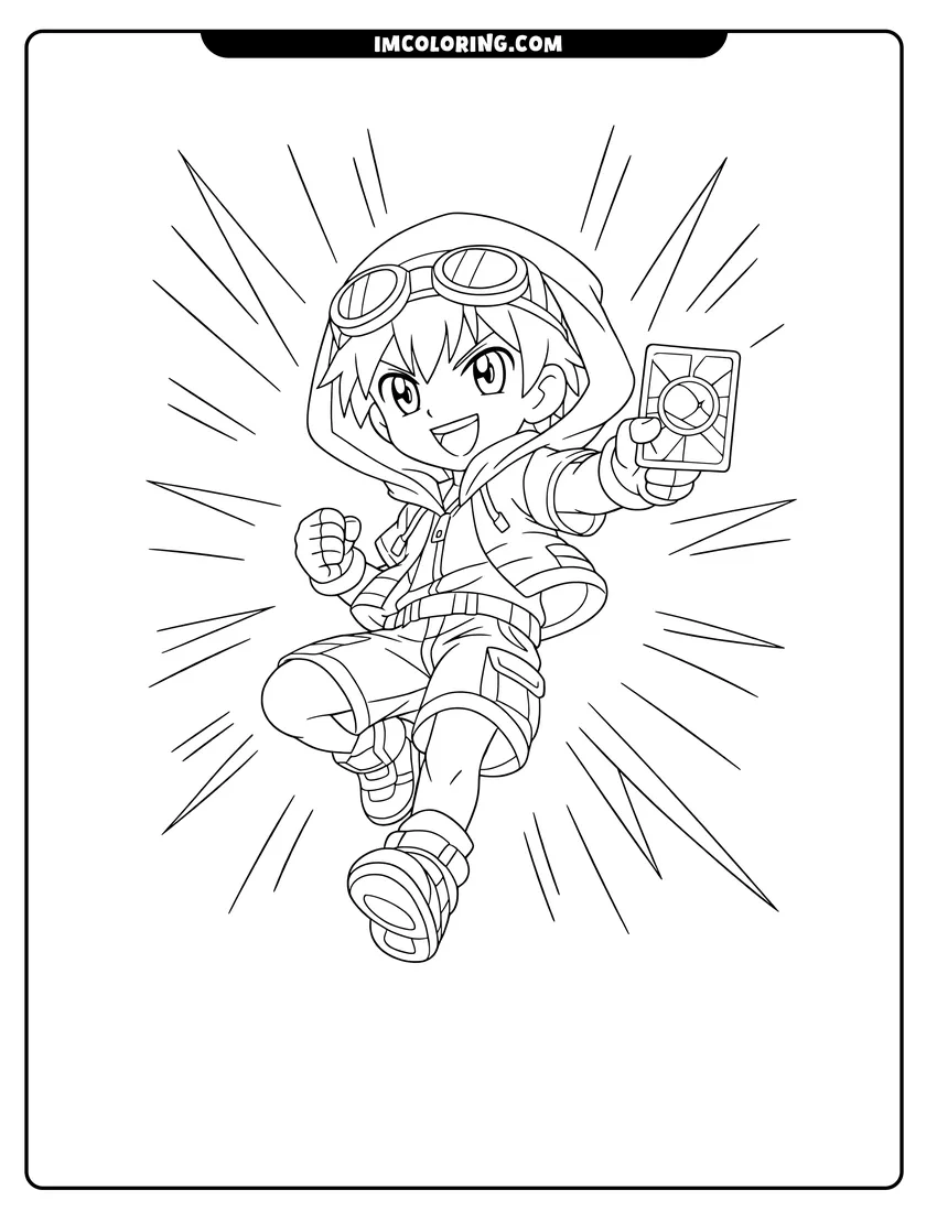 Scene showing Marucho Marukura posing in mid air to color