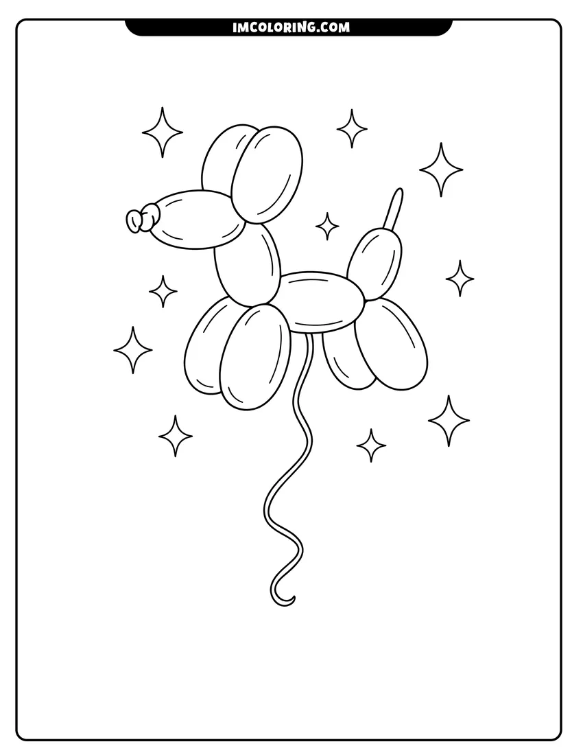 Simple sketch of Balloon animal dog floating in the stars for children