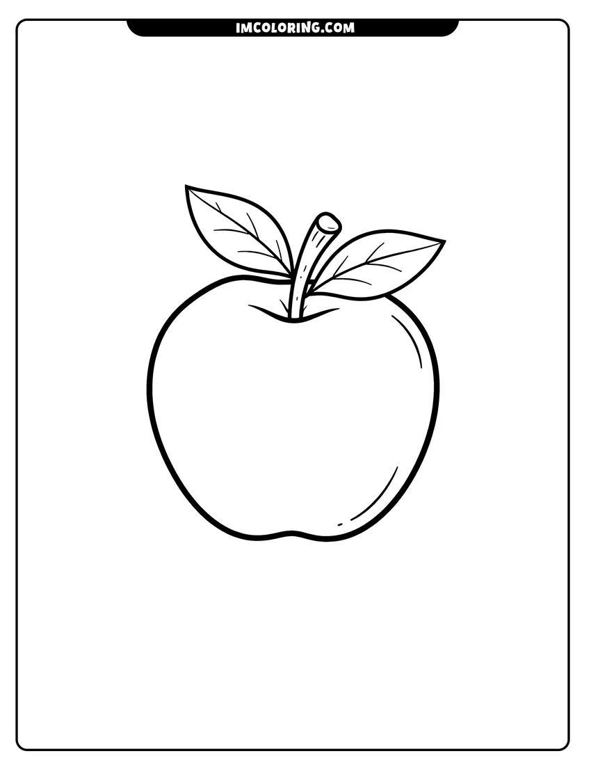 Printable coloring page featuring Graphic Apple stencil with leaves