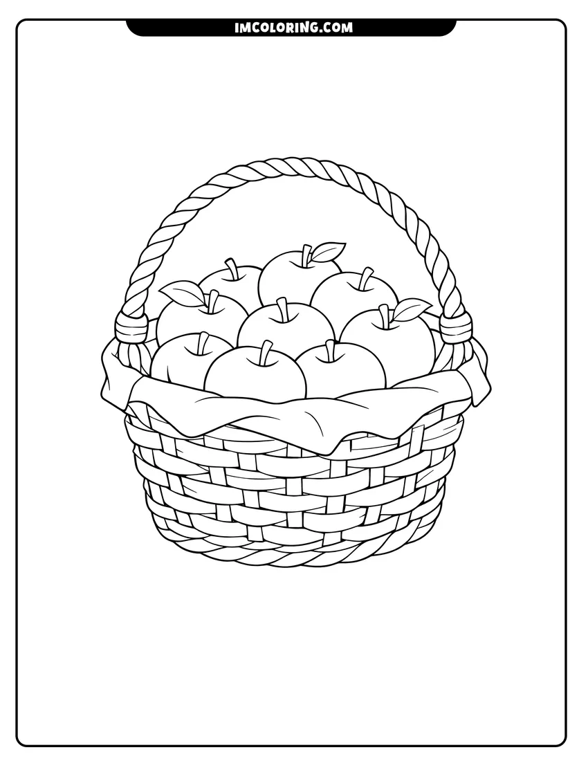 Line art depicting Gala Apples in woven basket