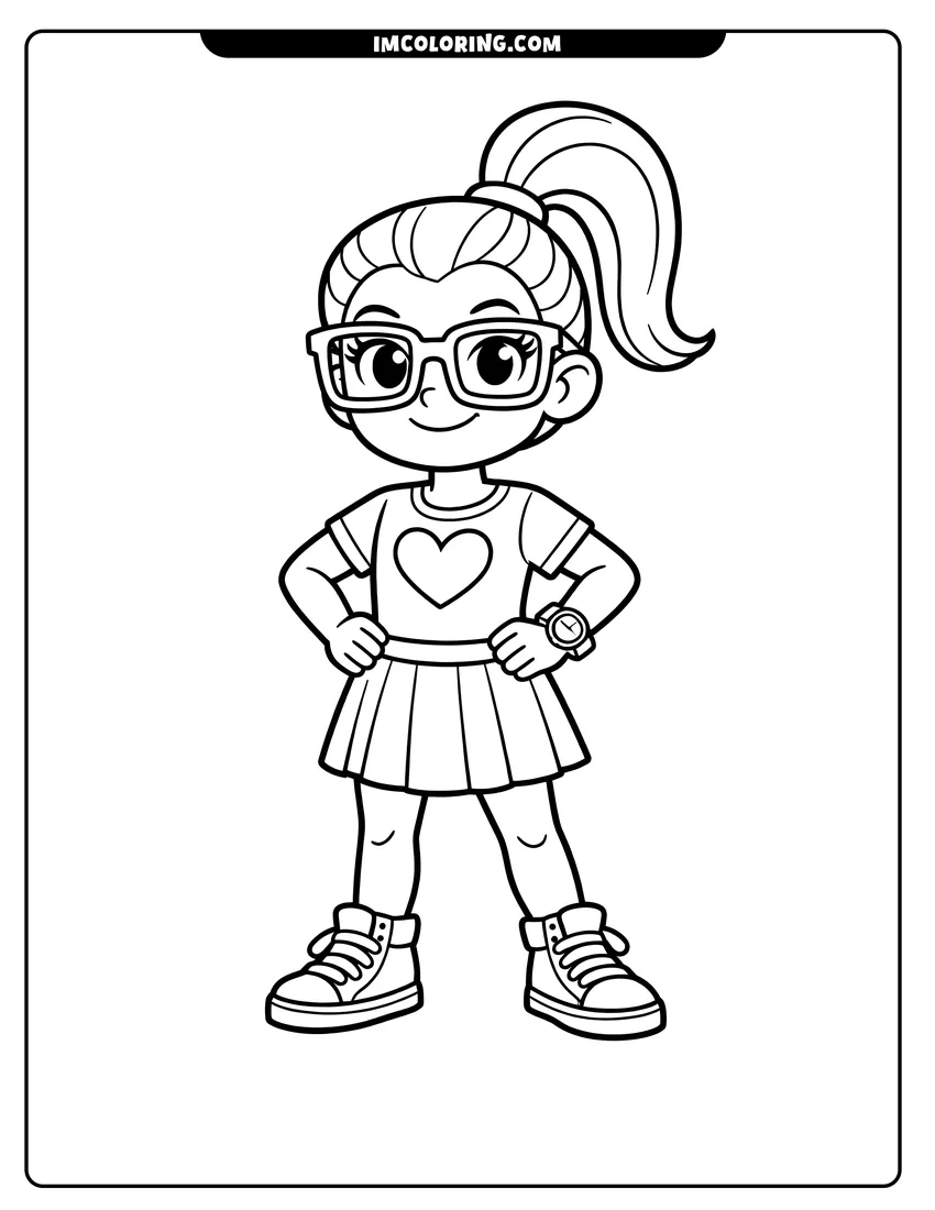 Simple line drawing of Abby Hatcher posing with hands on hips