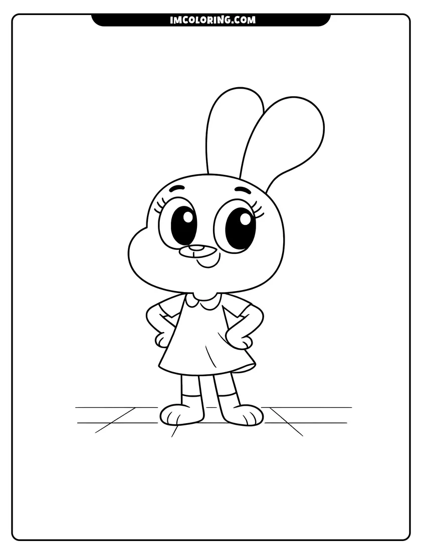 Black and white Anais Watterson standing in a school hallway coloring sheet