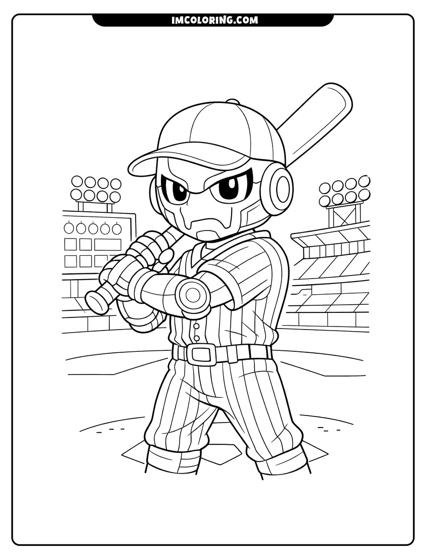 Robot baseball player standing on a field drawing meant for coloring