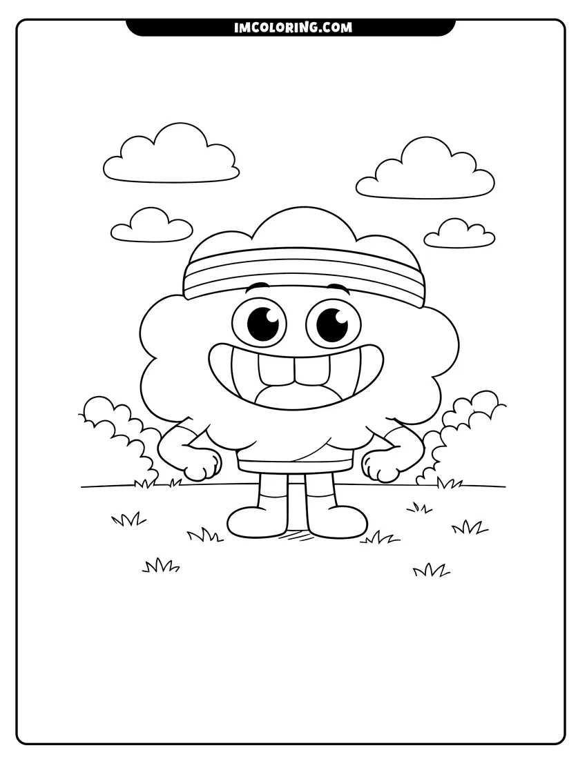 Simple sketch of Tobias Wilson grinning with a striped headband for children