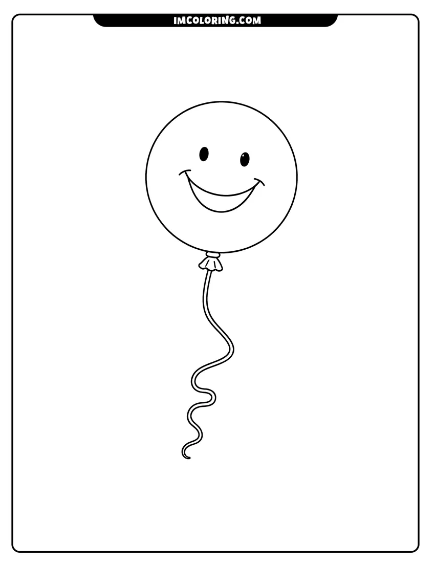Printable Round balloon with a happy smiley face coloring activity