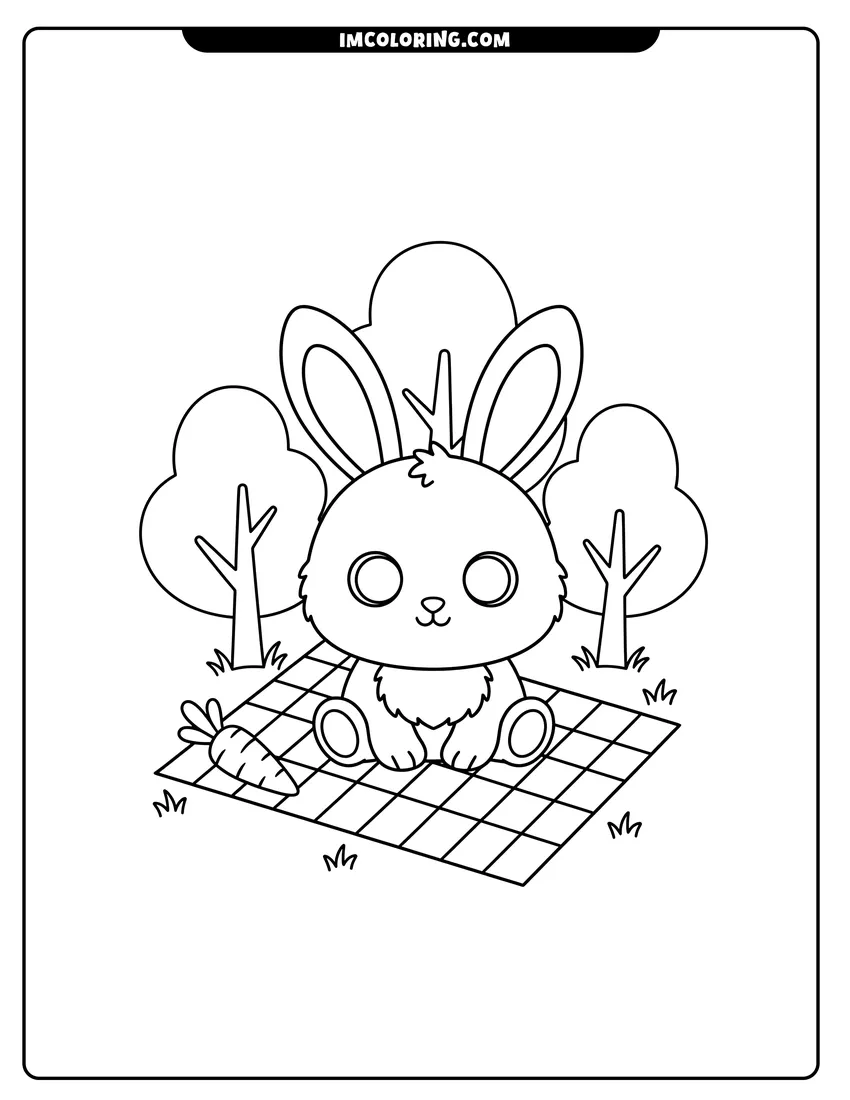 Printable outline of Beanie Boo bunny on a picnic blanket