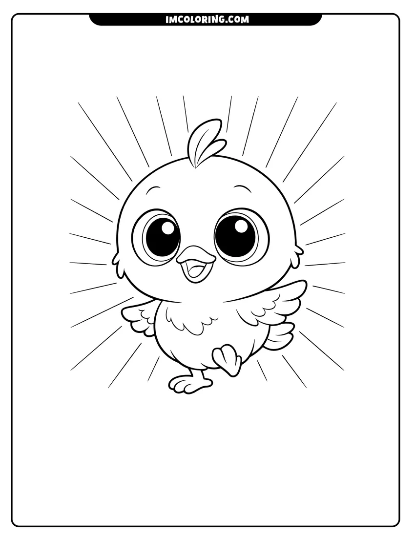 Printable coloring page featuring Cute round blue bird hatchling with big eyes