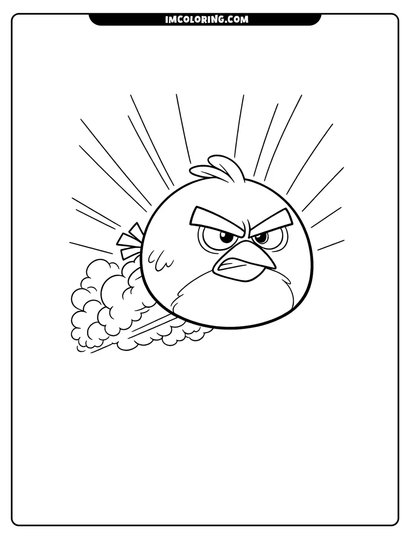 Printable Big bird Terence flying through clouds with sun rays coloring activity