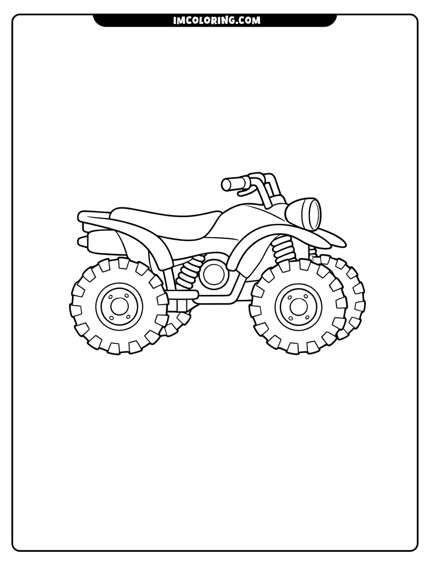 Simple cartoon ATV in profile view coloring page for preschoolers