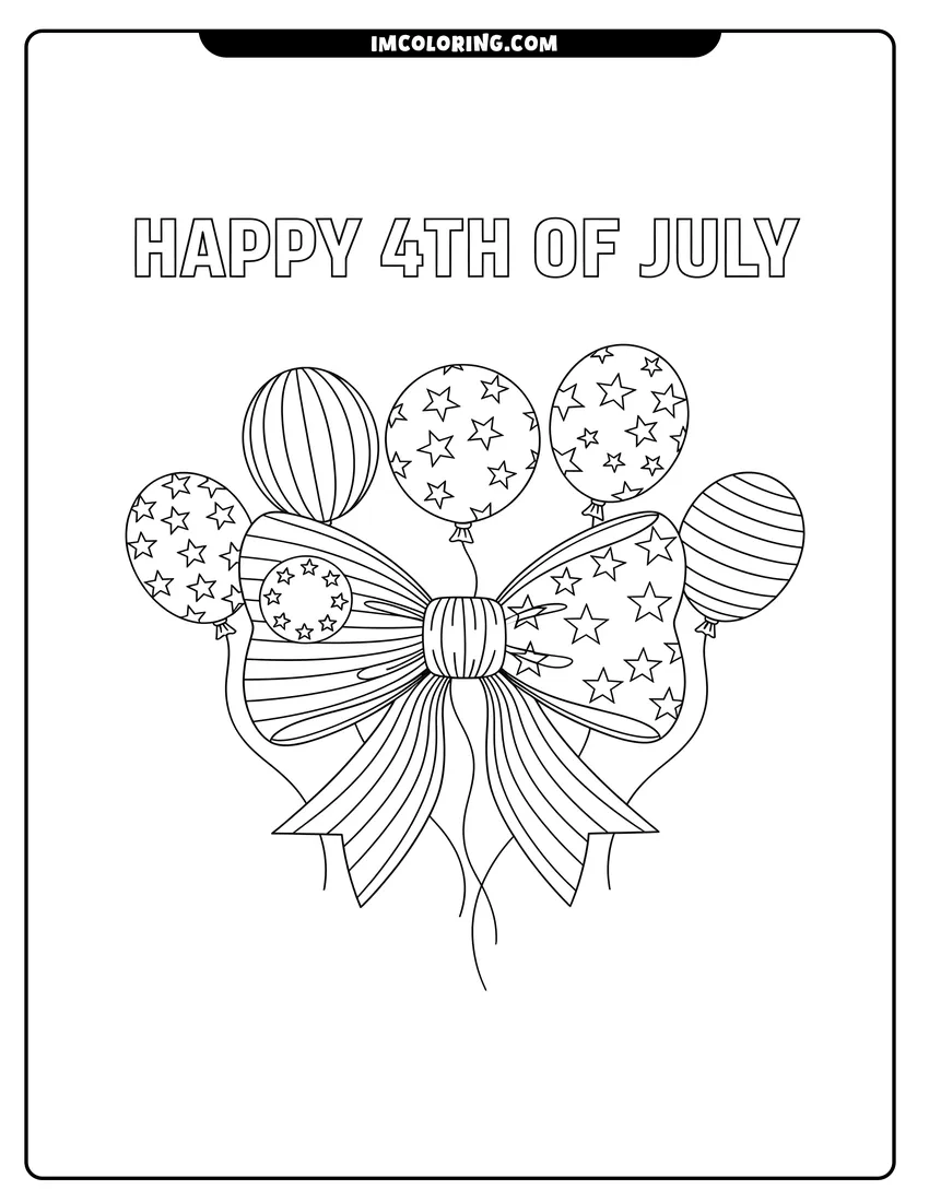 Free printable coloring sheet of Patriotic bow tie and balloons with stars and stripes