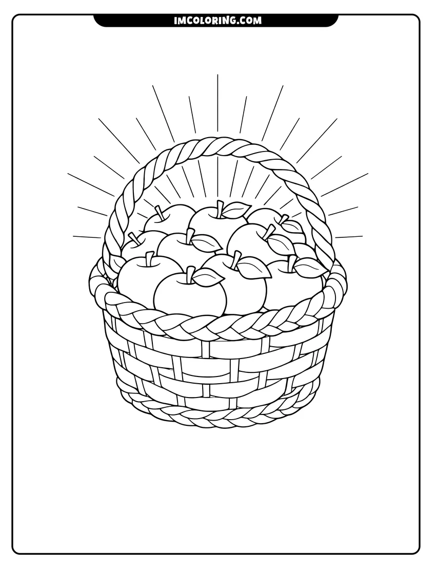 Honeycrisp Apples in sunburst basket drawing meant for coloring