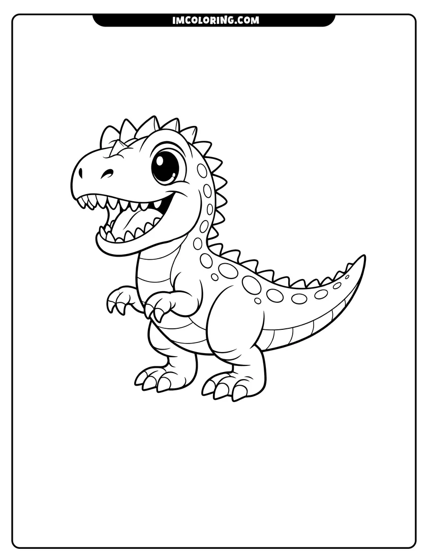Illustration of Kawaii Allosaurus with big eyes and spots ready for painting