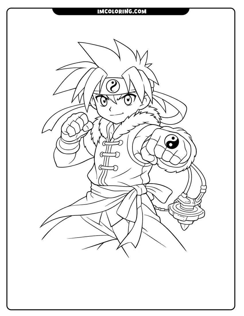 Ray Kon in a traditional Chinese outfit fighting stance coloring page for preschoolers