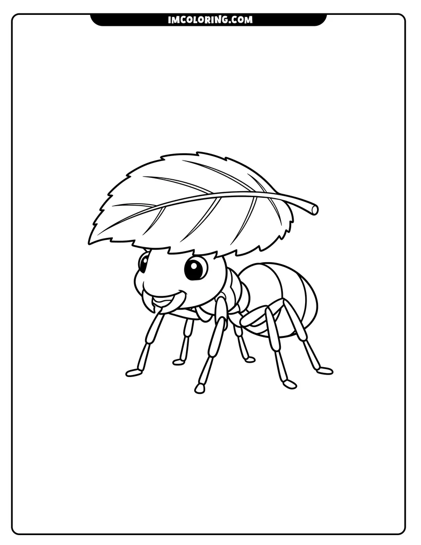 Illustration of Realistic leaf-cutter ant carrying a large leaf ready for painting