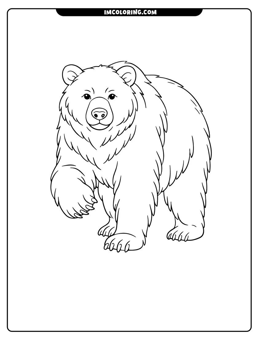 Scene showing Realistic grizzly bear with one paw raised to color