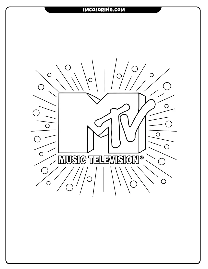 Illustration of 80S music television logo with starburst background ready for painting