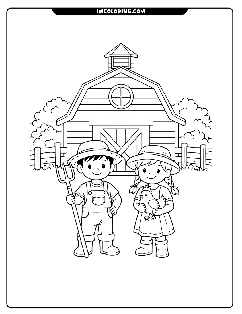 Cute Simple wooden barn with a cupola and round window outline for coloring