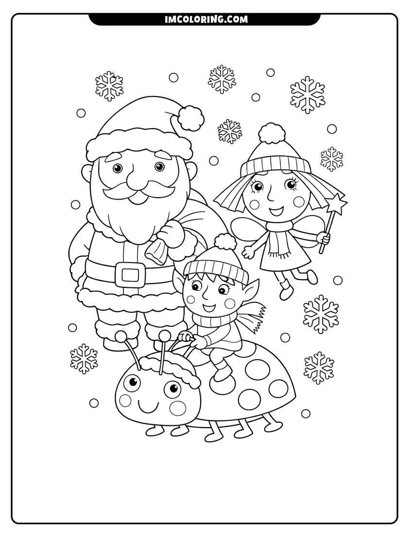 Santa Claus with Ben Elf and Princess Holly drawing meant for coloring