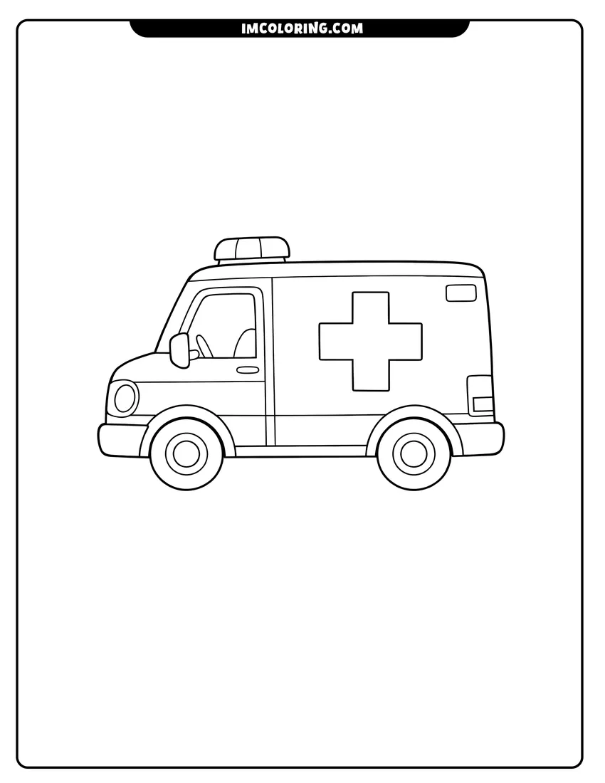 Printable outline of Simple cartoon ambulance outline with a large medical cross