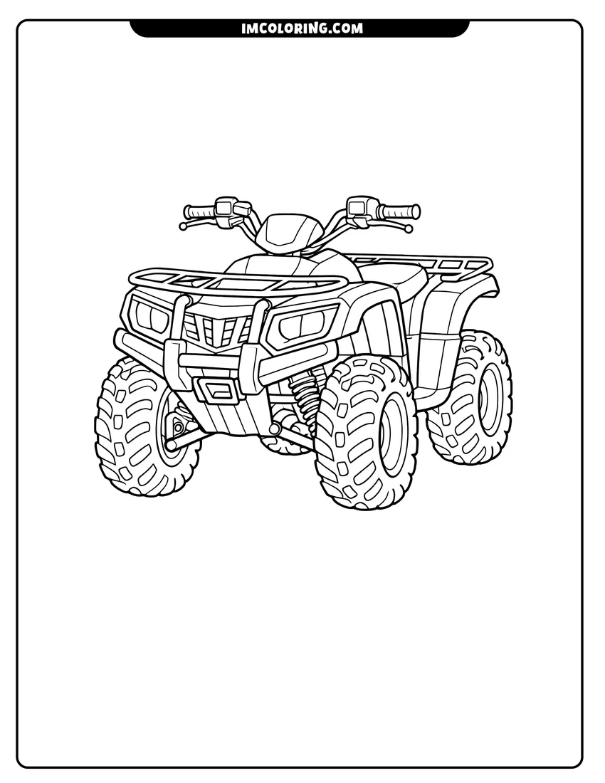 Kids activity sheet showing Powerful ATV outline for kids
