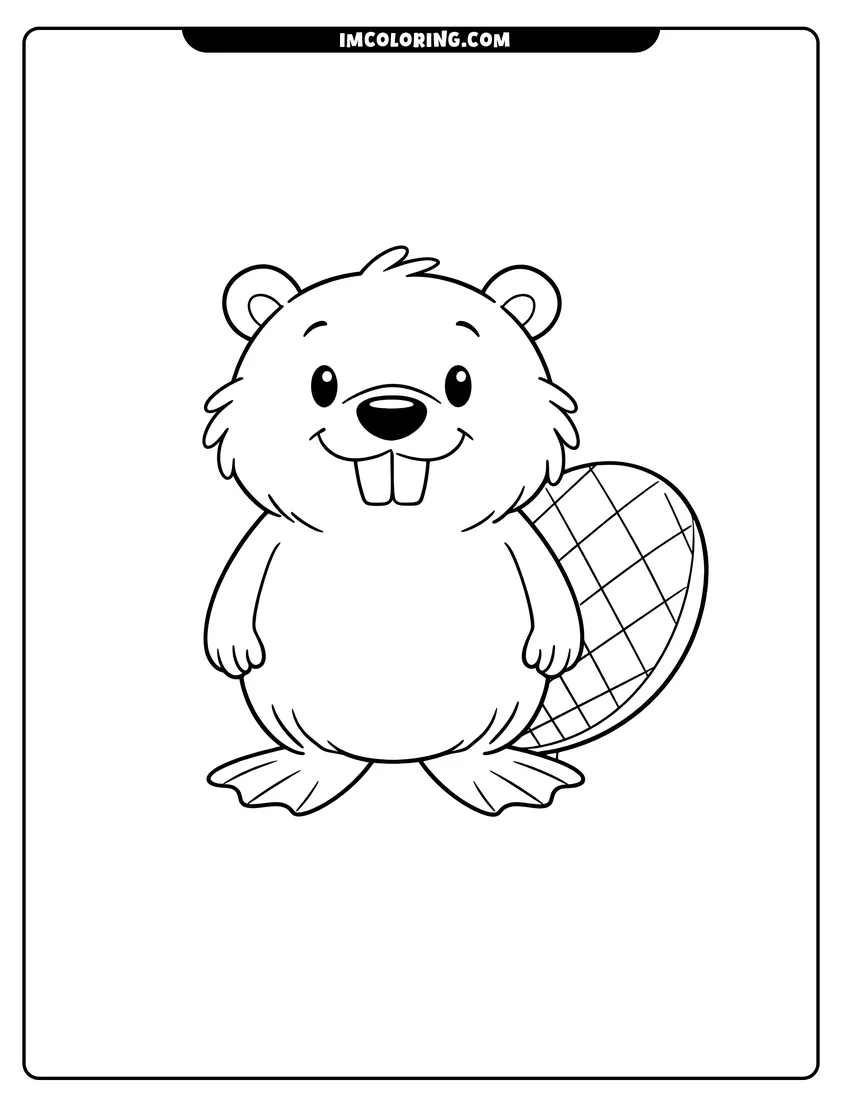 Kids activity sheet showing Simple cartoon beaver with big buck teeth