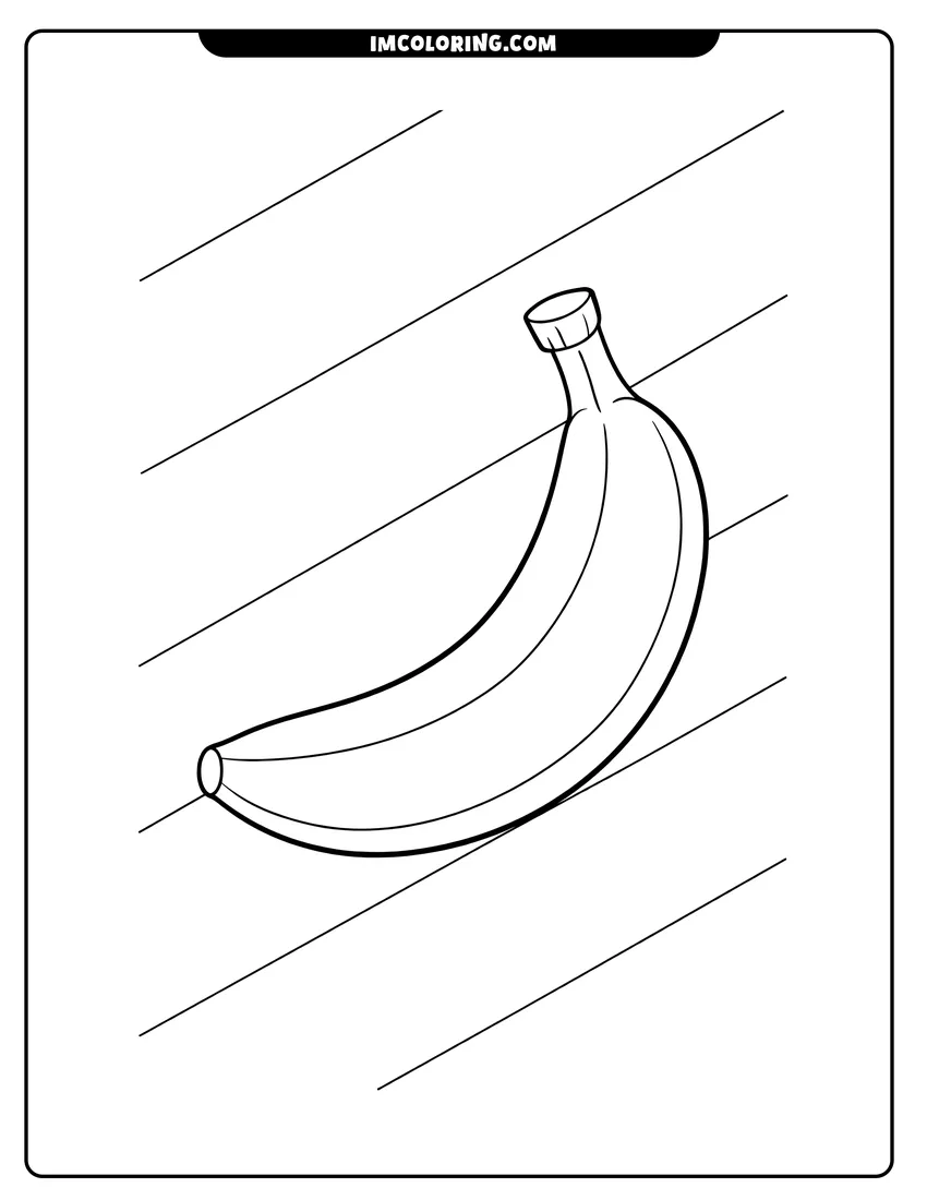 Simple outline of a single banana on stripes coloring page for preschoolers