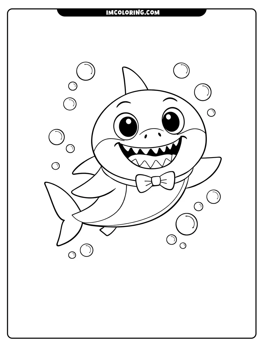 Detailed Simple outline of Daddy Shark with bubbles design for coloring