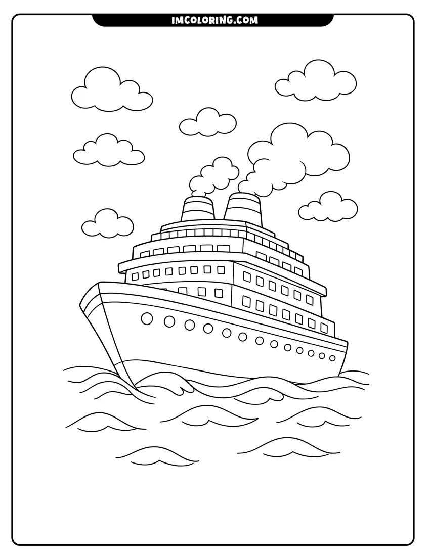 Simple outline of a cruise ship for kids to color coloring page for preschoolers