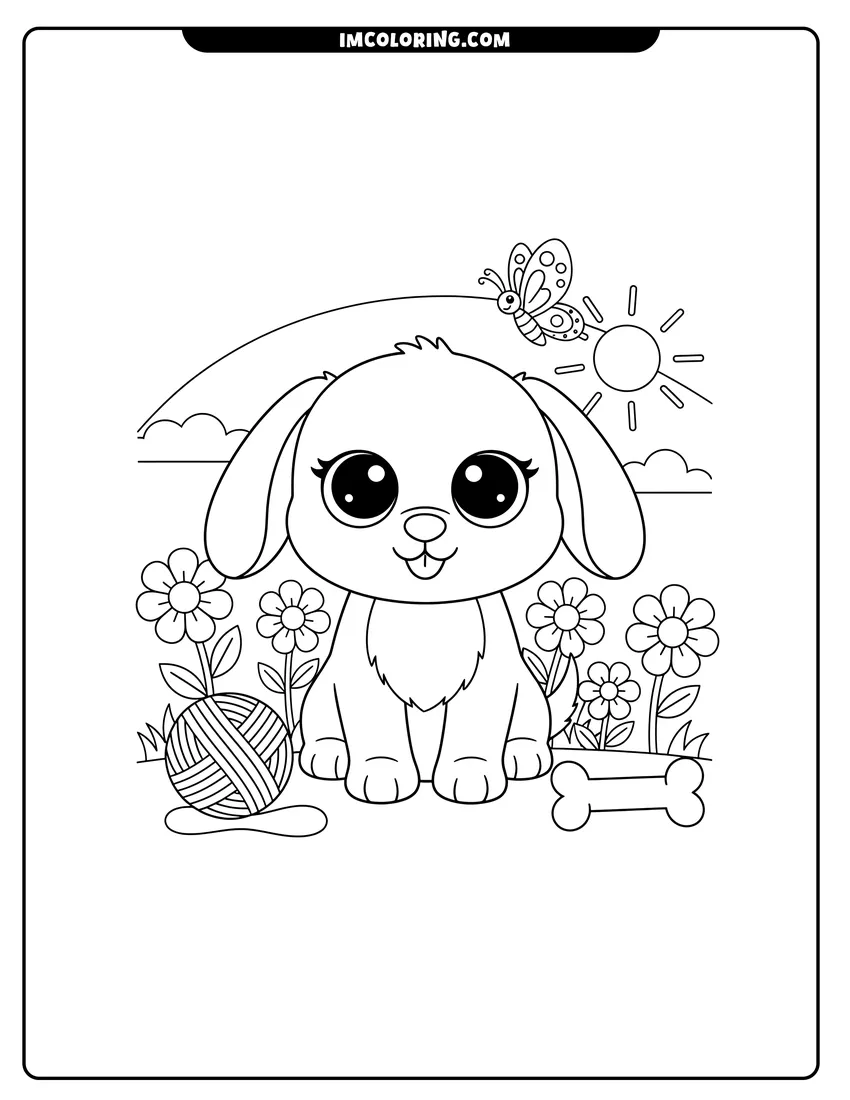 Kids activity sheet showing Beanie Boo dog in a field of flowers