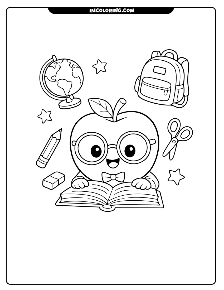 Illustration of Nerdy Apple reading a book ready for painting