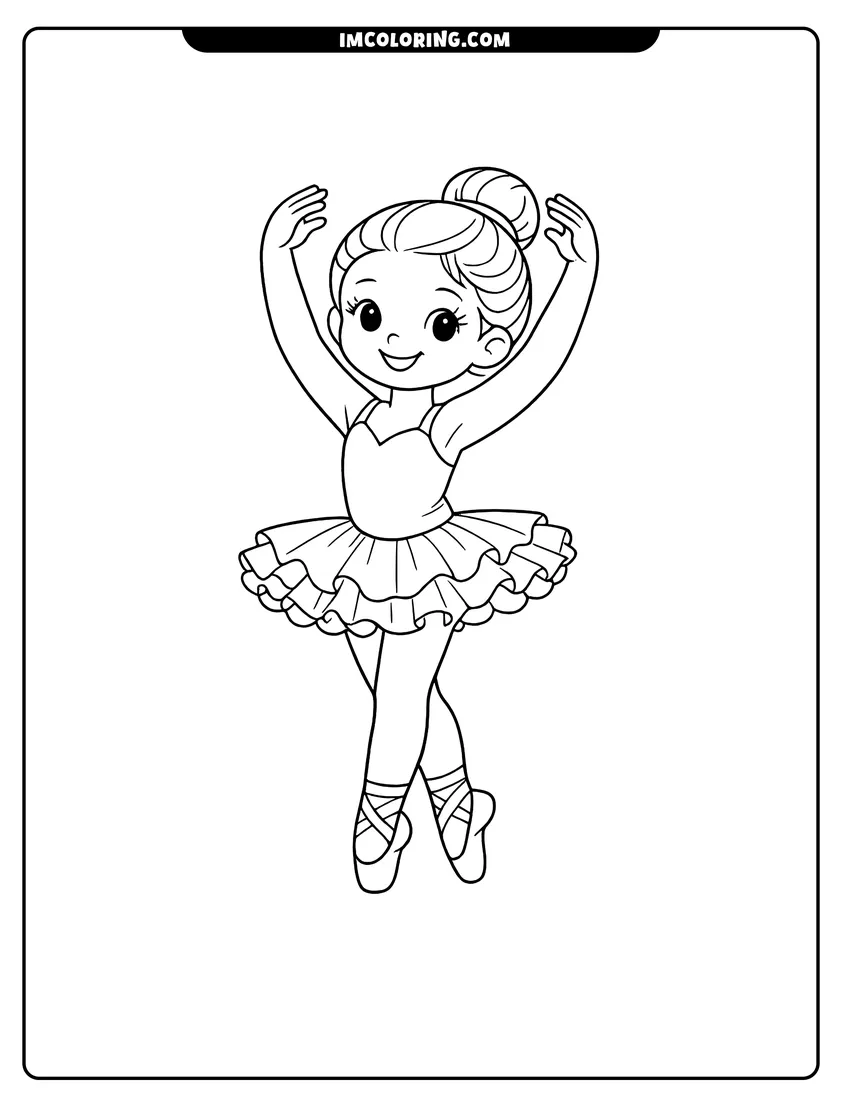 Kawaii style Smiling girl ballerina performing on a stage coloring picture