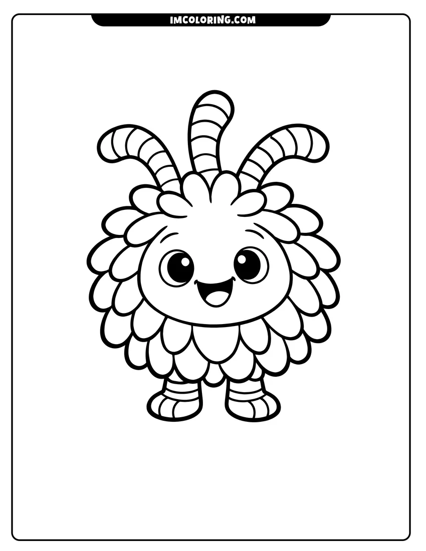 Coloring sheet of Otis the Fuzzly with a happy expression for kids