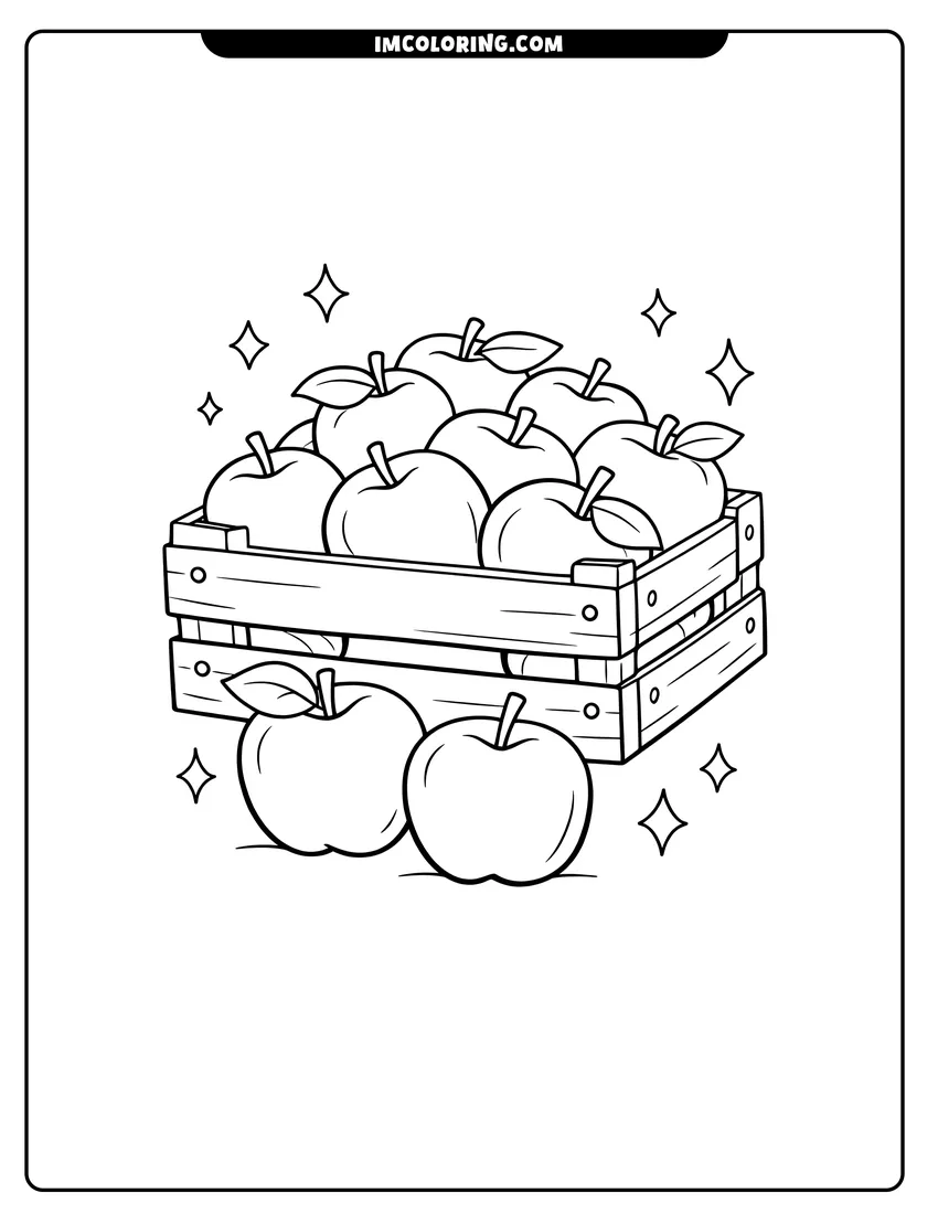 Printable outline of Crate of Apples with sparkles