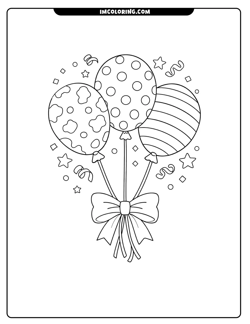 Cute Three balloons with splotches and dots outline for coloring