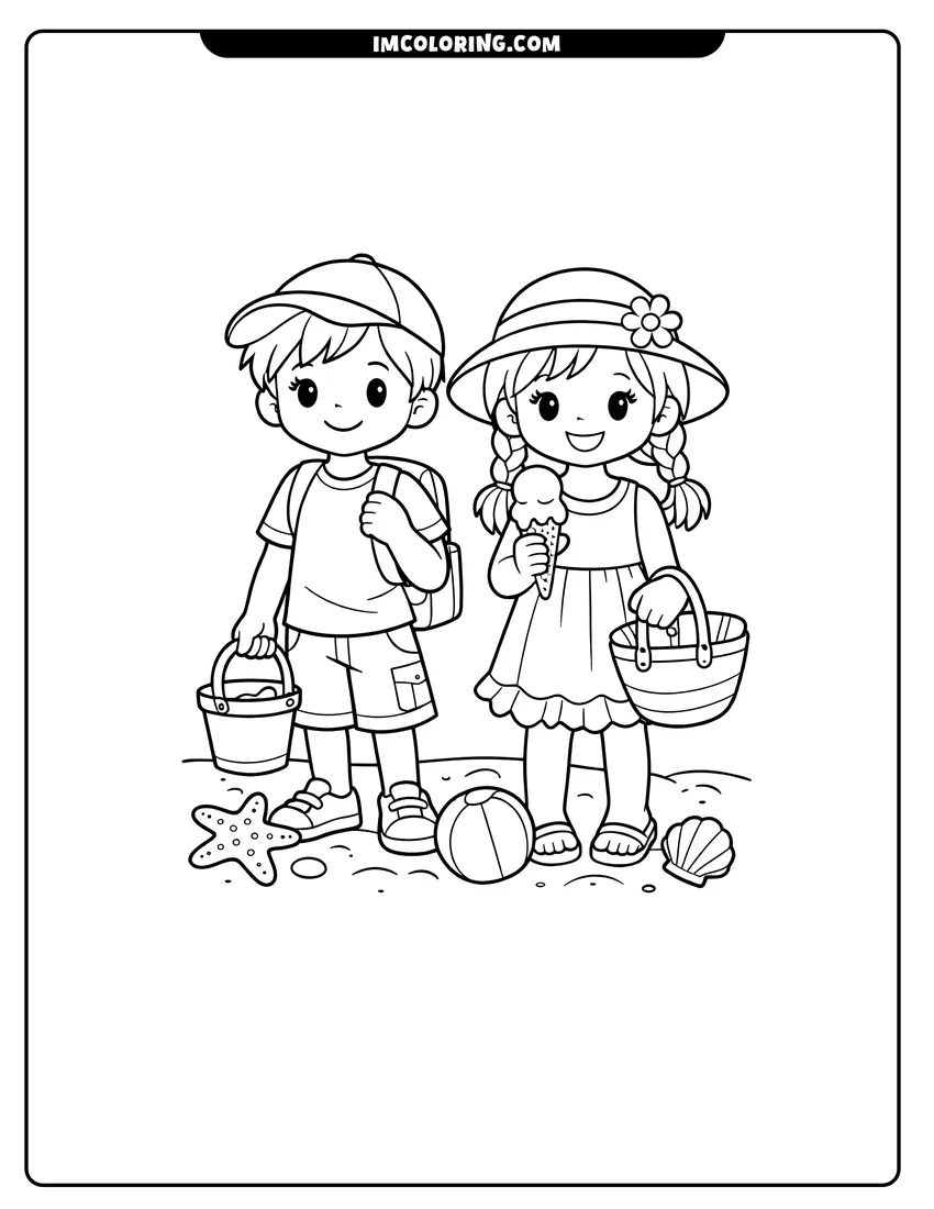 Black and white Starfish and scallop shell inside a geometric beach mandala coloring sheet