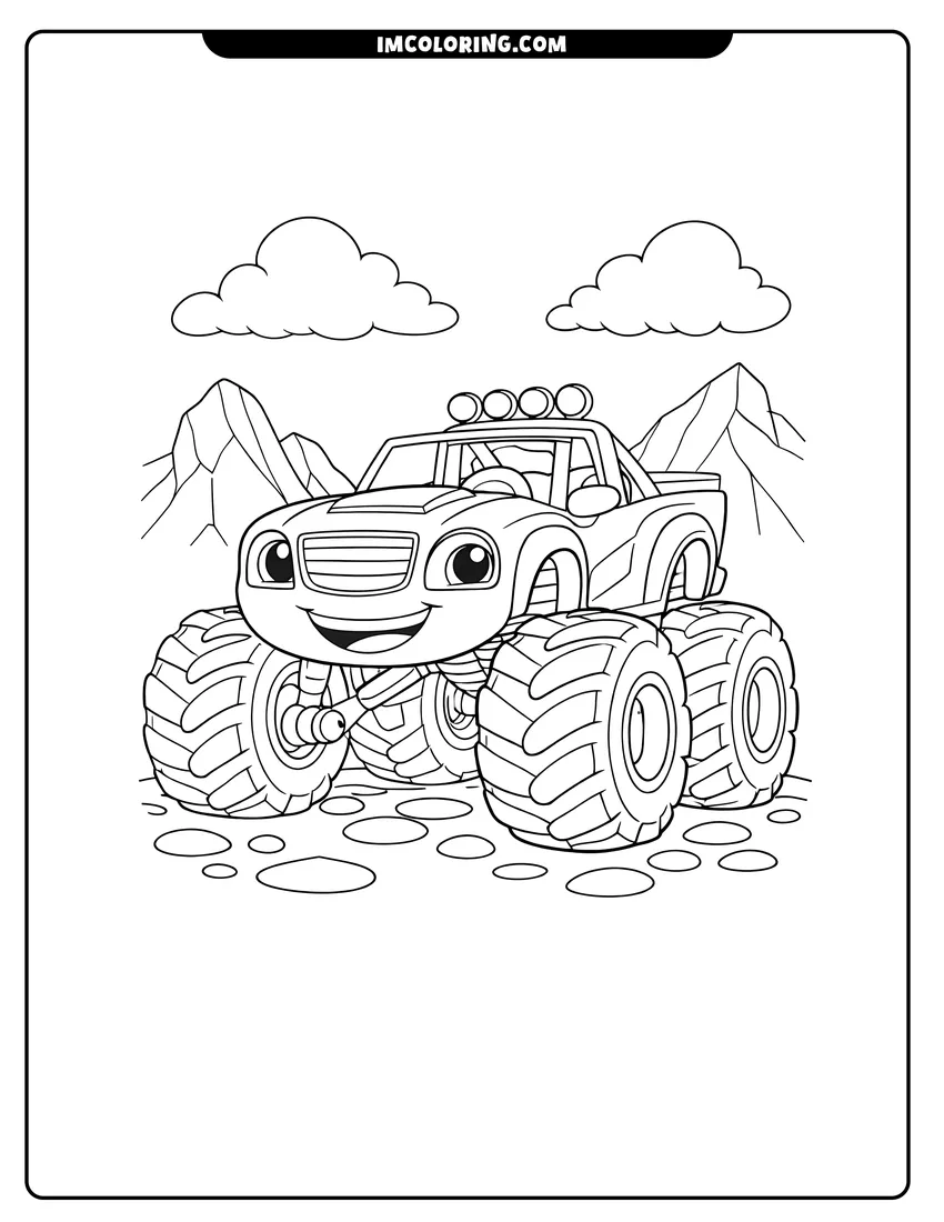 Detailed Stripes the monster truck on a spotted road design for coloring