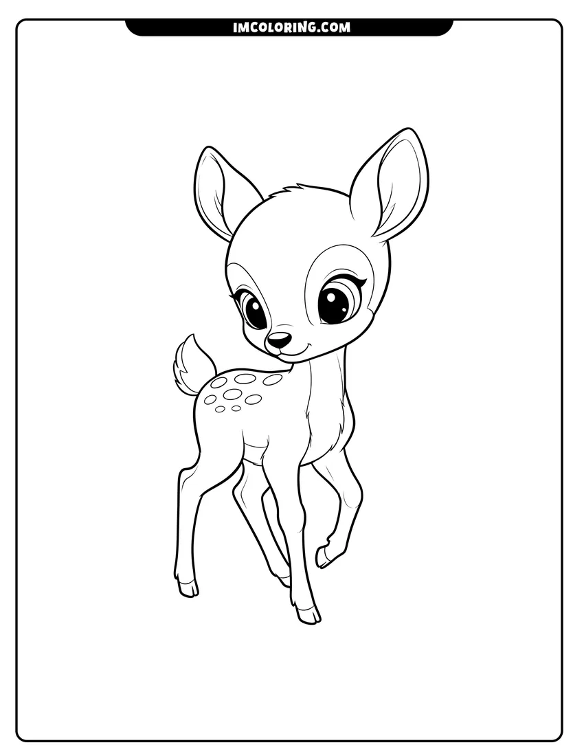 Simple drawing of Bambi standing with one leg lifted coloring page for preschoolers