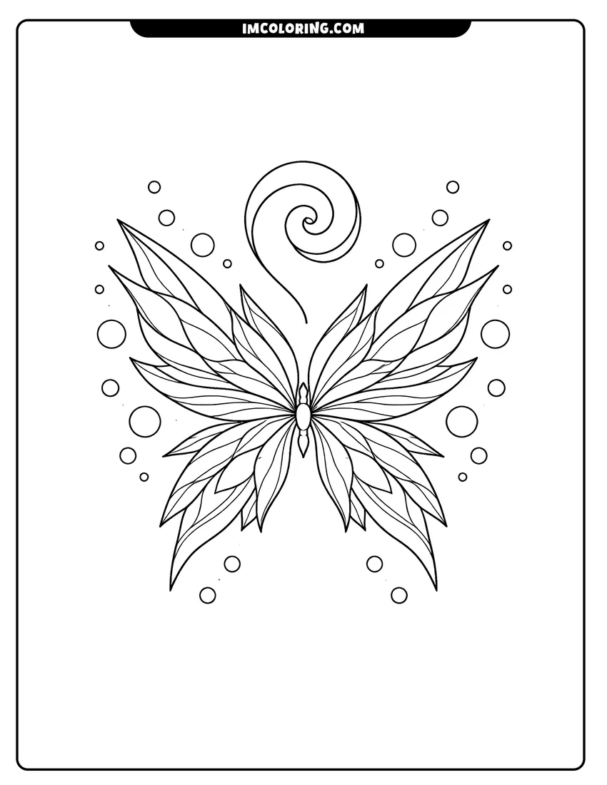Detailed Symmetrical abstract butterfly with angular wings and circles design for coloring