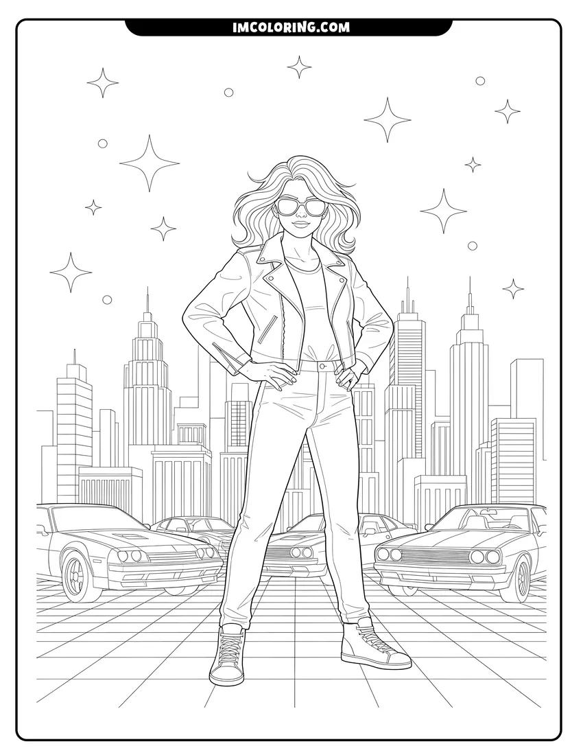 High quality printable A confident teen with sunglasses wearing a leather jacket for coloring