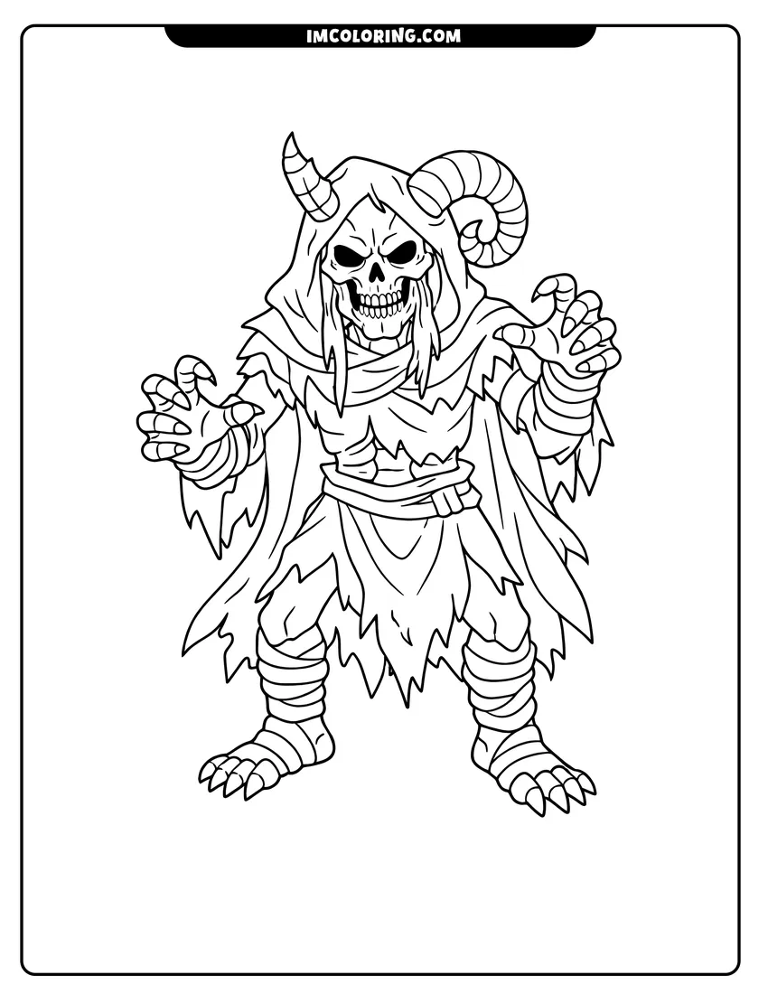 Kids activity sheet showing The Lich skeletal figure in a cloak