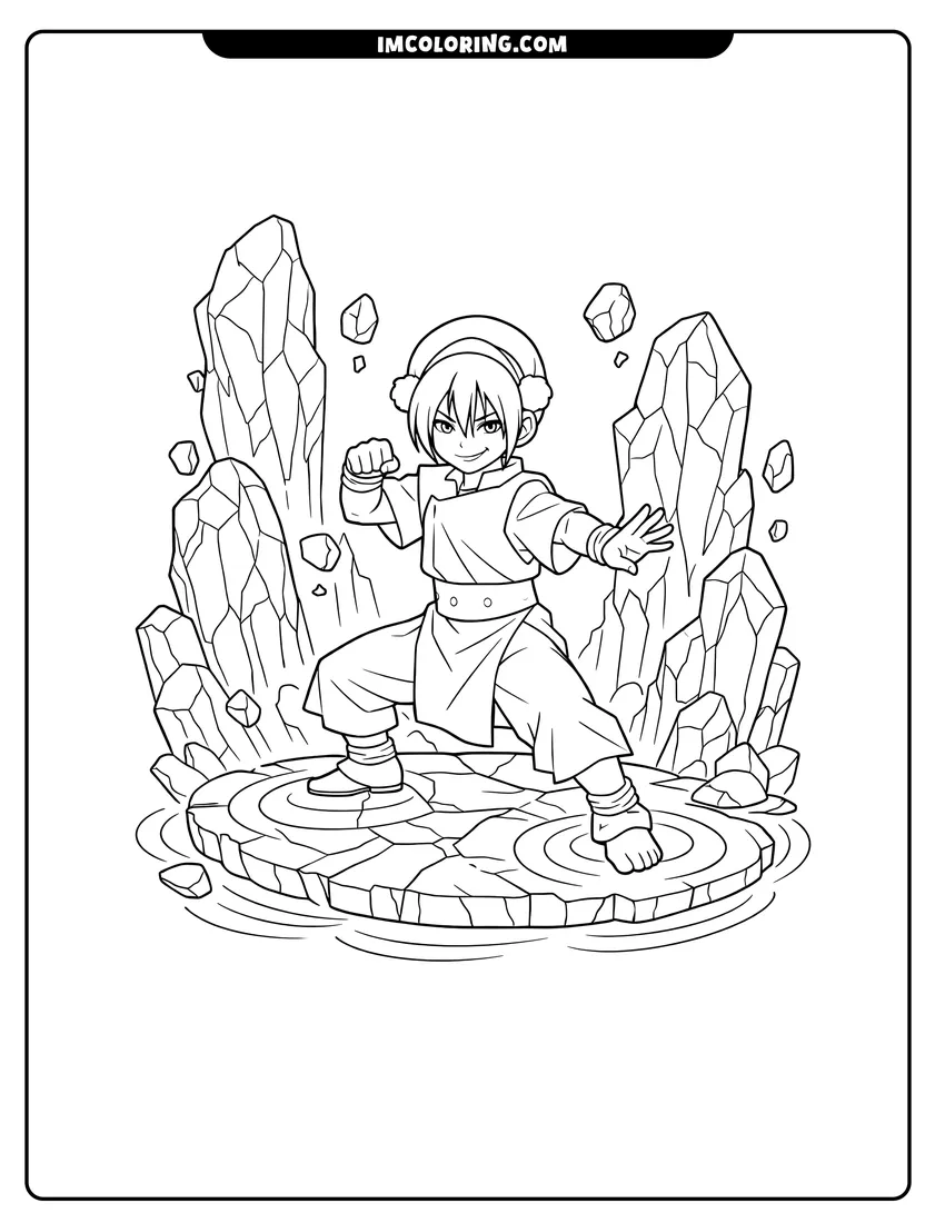 Toph Beifong earthbending rock pillars drawing meant for coloring