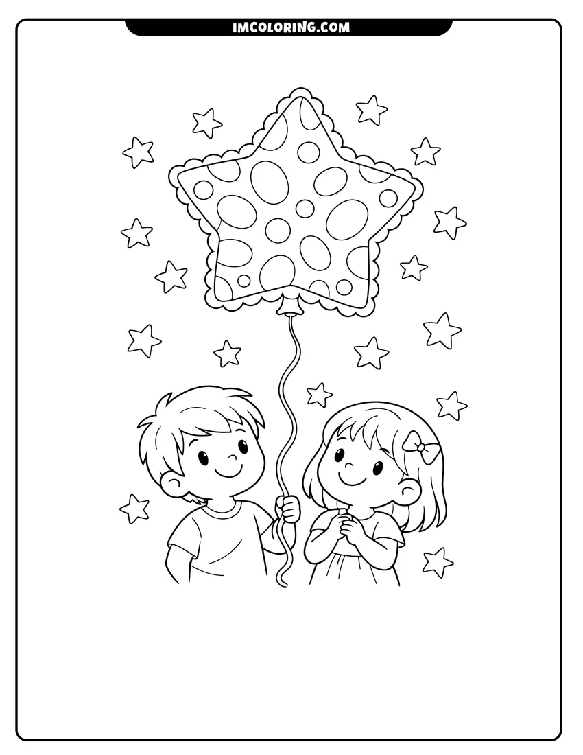Easy-to-color Star-shaped balloon with patterns and small stars illustration
