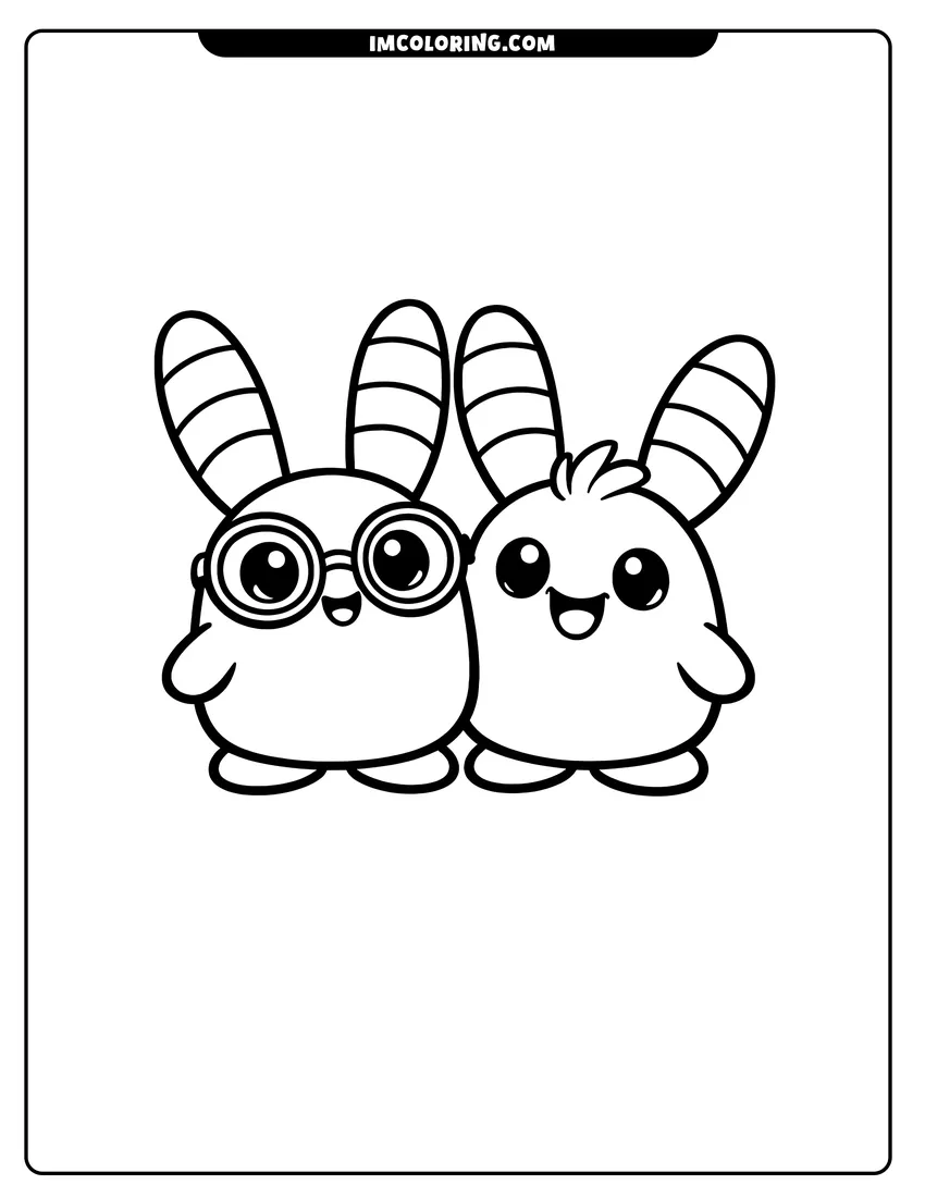 Simple sketch of Two Squeaky Peepers smiling together for children