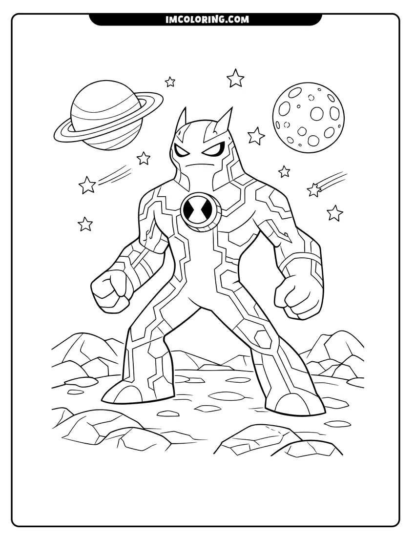 Simple line drawing of Upgrade alien from Ben 10 with circuit patterns
