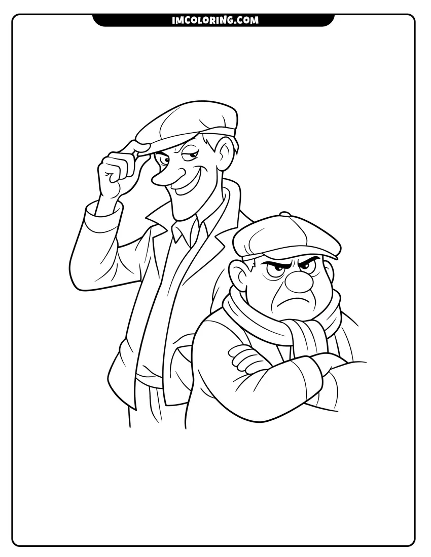 Line art depicting Jasper and Horace the villains standing together
