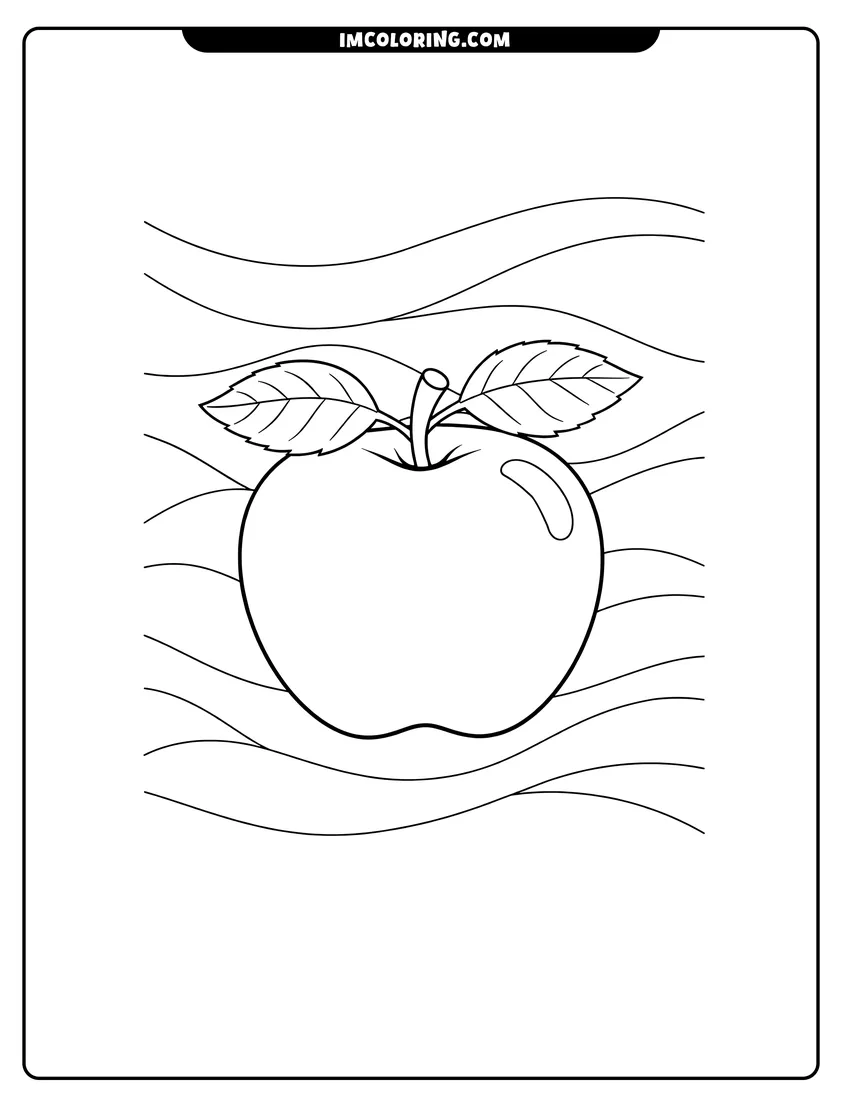 Cute Granny Smith Apple with leaves outline for coloring